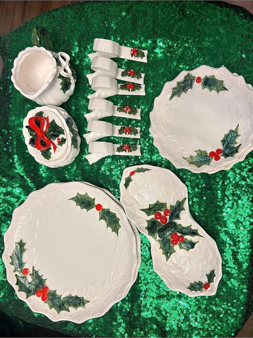Vintage Lefton Christmas White Hollyberry Holiday Pieces